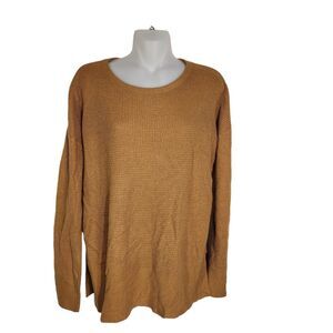 Plush Boutique Womens Top Small Mustard Yellow Waffle Knit Oversized Long Sleeve